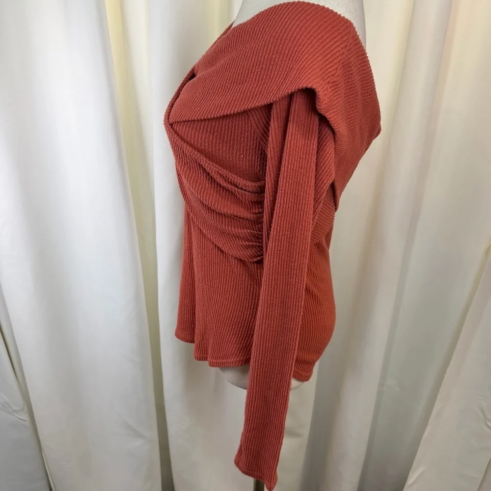 Free People ‘Marley’ Off-The-Shoulder Rib Top in “Warm Stone” Orange Size Large